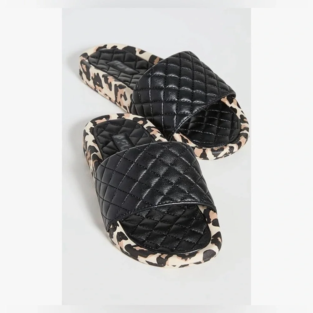 APL:  Women's Lusso Slide, Black/Leopard, 7. NIB. Napa Leather